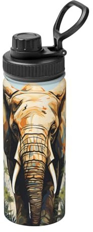 Stainless Steel Water Bottle Tropical Jungle Elephant Insulated Water Bottles with Carry Handle for Sports Gym Travel, BPA-Free, 530ml(18oz)