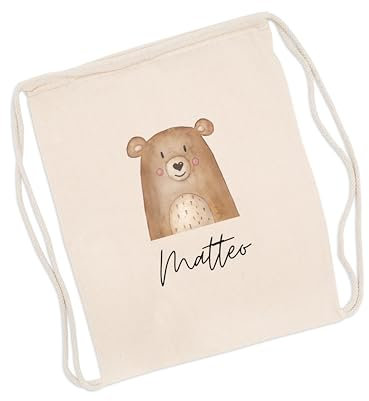 wunderwunsch Turnbeutel personalisiert, Sportbeutel Kinder, Personalisierte Sporttasche Kindergartenkind, Schulranzen Name, Kiga Beutel individualisiert mit deinem Namen (Bär)