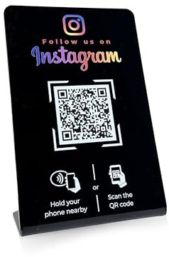 Aufsteller für Instagram mit QR-Code und NFC-Chip (Englisch) 16,5 x 10,5cm - schwarz