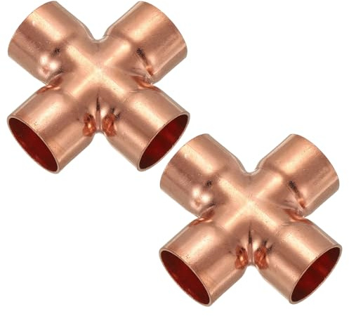 PATIKIL 2 Stück 22.3mm Kupfer Kreuz Rohrverbinder, 4-Wege-Rohrverschraubung, Kreuzverschraubung Für Sanitärinstallation Klimaanlage Kühlung
