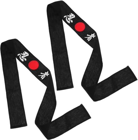 Japanisches Samurai Stirnband aus Baumwollstoff, 2 Stück, Schwarz