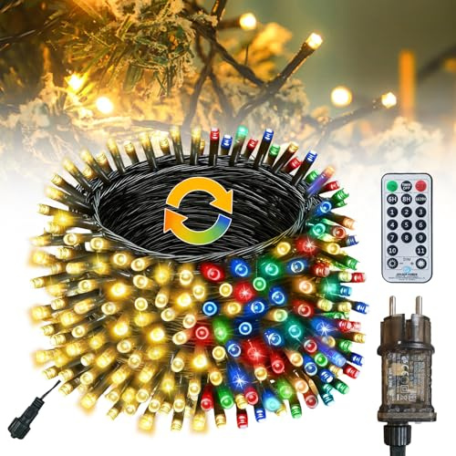 LED Lichterkette Bunt und Warmweiß Weihnachtsbaum Strom, 30M 300LED,11 Modi | Lichterkette Außen Innen, 3 Timer, 4 Dimmbar, IP65, Merkfunktion, Weihnachtsbeleuchtung für Baum, Balkon, Garten
