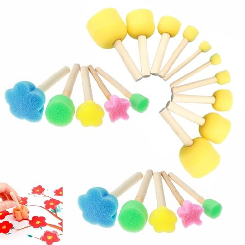 20 Piezas Pinceles De Esponja Esponja De Pintura Cepillo Redonda | Brocha De Esponja Para Pintura, Artesanía Cerámica Bricolaje