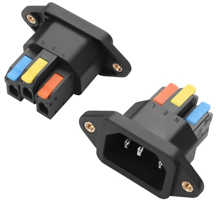 JSADZKJ IEC C14 Solderless Quick-Connect Panel-Mount Plug, 10A 250V C14 Input Module Power Socket, IEC320 C14 Panel-Mount Plug Adapter for Computers, Servers, Printers (2-Pack)