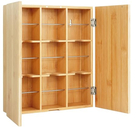 Relaxdays Teebox, 9 Scomparti, bambù, 31 x 26,5 x 7 cm, Organizer per tè, cialde di caffè, Parete