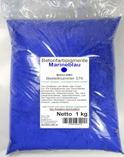 Pigmente 1kg Pulver Farben für Beton, Lehm, Mörtel, Kalkfarben, Epoxid, Silikon, Fugenmaterial, Eisenoxid (Blau 570-01)