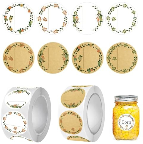 1000 Stück Selbstklebende Etiketten Selbstklebend, Marmeladen Etiketten, 2.5 cm Kraftpapier Aufkleber Zum Beschriften, Backen, Geschenke, Küche, Gewürze, Honigflaschen, Dekorative Aufkleber（Stil 1）