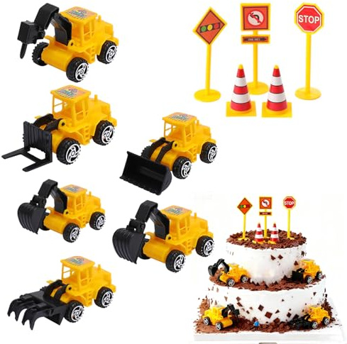 11 Stück Tortendeko Baustelle Kinder Mini Bagger Kuchendeko Geburtstag Baustellenfahrzeuge Verkehrsschilder Kinder Kuchendeko Baustelle Tortendeko Bagger Deko für Junge Mädchen Geburtstag Kuchen