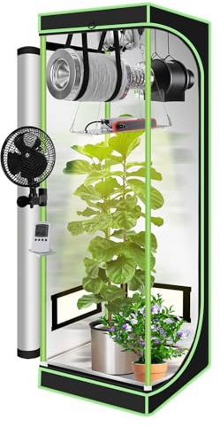 Eikuavons Growzelt Komplettset 60x60x140cm – Indoor Hydroponik Zelt inklusive 100W Faltbarer LED Grow Lampe und Vollspektrum Belüftungssystem