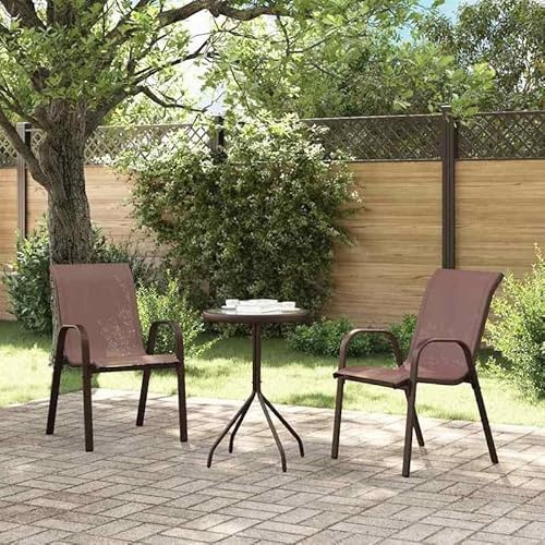 Eleganz Stapelbare Gartenstühle 2er Set Braun – Pulverbeschichteter Stahl & Textilene – Platzsparend & Wetterfest – Ideal für Terrasse, Balkon und Garten