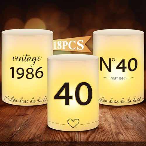 Anruzon 18 Stück Windlichter Tischdeko 40. Geburtstag – Retro Tischdekoration für Männer & Frauen – Happy Birthday Tischdeko für Teelichter & Kerzen, Partydeko Set