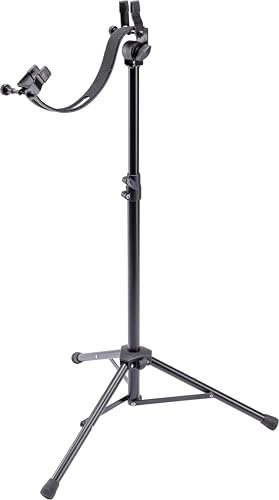 K&M 14765 E-Gitarren-Spielständer Schwarz – ergonomischer Gitarrenständer zum Spielen im Sitzen & Stehen – höhenverstellbar und neigbar