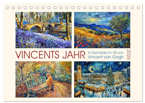 Vincents Jahr (Tischkalender 2026 DIN A5 quer), CALVENDO Monatskalender: KI-Gemälde im Stil von Vincent van Gogh (CALVENDO Kunst)