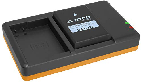 Akku + Dual-Ladegerät (USB) für Nikon EN-EL14(A) / Coolpix P7000, P7100, P7700, P7800 / Nikon D3100, D3200, D3300, D5100, D5200, D5300, D5500 (inkl. Micro-USB-Kabel)