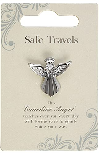 Safe Travels Broche ange argentée avec pierre précieuse Idée cadeau
