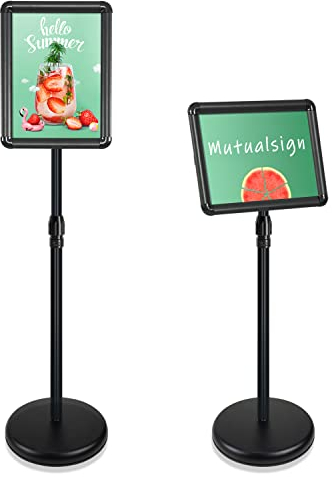 Mutualsign Porte affiche A4 Présentoir sur pied, Support pour affiche, Présentoir publicitaire remplaçable, Support de signe en alliage d'aluminium. (Noir)