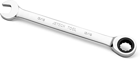 Jetech 13/16 Ratcheting Combination Spanner - SAE Industrial Grade Cr-V Steel Gear Wrench in Polished Chrome Finish