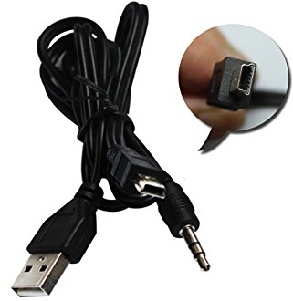 AUX y cargador 2 en 1 cable USB, USB macho Minis USB 5 pines+3,5 mm cable AUX para altavoz portátil y sistema de audio del coche (negro)