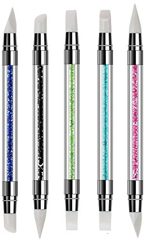 Mwoot 5Pcs Silicone Nail Art Sculpture Pen, Dual Head Manicure Carving Pen, Nail Polish Brush Dotting Salon Tool Set