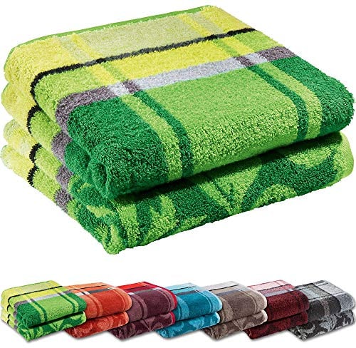 Erwin Müller Duschtuch-Set 2er-Pack apfelgrün Größe 70x140 cm - Ludwigsburg - 100% Baumwolle - kuschelweich, saugstark, voluminös - praktisch durch beidseitige Schlaufen (weitere Farben)