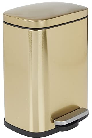 mDesign Tretmülleimer – 5 L Mülleimer aus Edelstahl mit Pedal, Deckel und Kunststoffeinsatz – kleiner Mülleimer für Bad und Küche oder als Papierkorb im Büro etc. – messingfarben