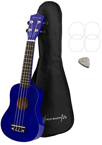 World Rhythm Sopran-Ukulele für Anfänger, Sopran-Ukulele mit Gigbag, Ersatz-Saiten und Filzplektren Standard blau