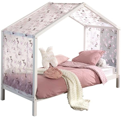 Vipack Dallas 3 Hausbett 90 x 200 cm Liegefläche inkl. Textilhimmel, Weiß