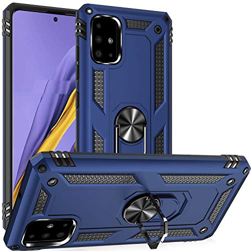 Fetrim Hülle Kompatibel für Galaxy A51 4G, doppellagig stoßfest Schutzhülle mit Drehring Ständer für Samsung Galaxy A51 4G Navy blau