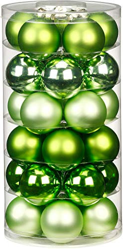 Inge Glas Weihnachtskugeln | Schöne Christbaumkugeln aus Glas | 30 Kugeln in Dose | Christbaumschmuck Weihnachtsbaumschmuck Weihnachtsbaumkugeln (Sparkling Nature | grün Glanz/matt)
