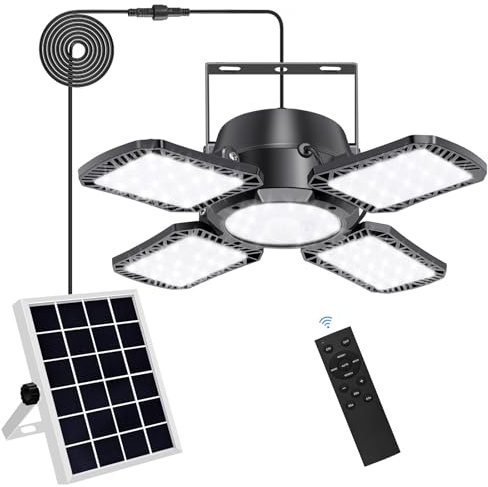 Aqonsie Lampe solaire pour abri de jardin, extérieur et intérieur, 176 LED à énergie solaire avec détecteur de mouvement, lumière de jour disponible, lumières solaires d'intérieur avec 5 modes