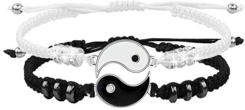HLenyoy 2 Matching Yin Yang Verstellbare Schnur Armband Freundschaft Beziehung Freund Freundin Valentinstag Bester Freund Armbander mit Geschenkkarte