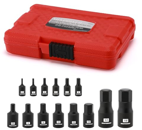 MIXPOWER 14-Piece Dr. Bit Socket Set, 2.5mm to 19mm, 1/4, 3/8 and 1/2 Drive, Cr-Mo Impact Grade, Metric, Hex Bit Socket