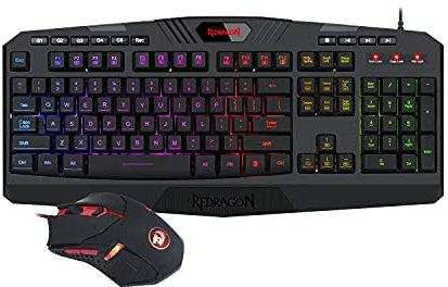 Redragon Teclado y Raton Gaming -S101 - Teclado Gaming Iluminacion RGB - USB - Distribución España + Ratón Gaming LED 3200 dpi. PC Windows Compatible