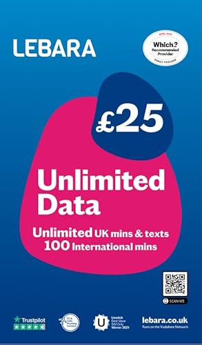 Lebara UK SIM-Karte, kein Vertrag, halber Preis für die ersten 3 Monate, 2 GB für 5 £ oder 10 GB für £ 10, UK-Anrufe, passend für iPhone 5S/6/6S/7 Plus/8 Plus/SE/X/12, Galaxy S7/S7 Edge/S8
