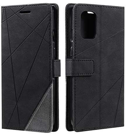 SONWO Hülle für OnePlus 8T, Premium Leder PU Handyhülle Flip Case Wallet Silikon Bumper Schutzhülle Klapphülle für OnePlus 8T, Schwarz