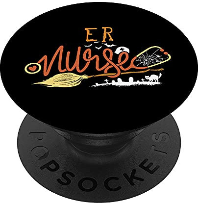 ER Nurse Halloween ED Emergency Room Nursing Witch on Broom PopSockets Swappable PopGrip