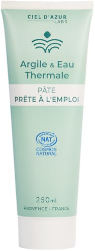 Ciel d'Azur Labs - Pasta di argilla verde con acqua termale - Pronta all'uso, ideale per cataplasma - Ricca di sali minerali e oligoelementi - Certificato naturale Cosmos Natural - Tubo 250 ml