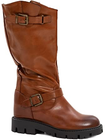Toocool - Stivali Donna Stivaletti Biker Tacco Interno Zeppa Scarpe Inverno GR1169 [41,Camel]