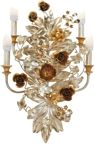 Casa Padrino Luxus Jugendstil Kristall Wandleuchte Rosen & Blumen Silber/Gold 42 x 18 x H. 65 cm - Barock & Jugendstil Wandleuchten