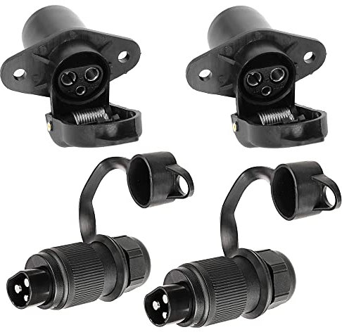 DARKGUARD Fiche 3 Broches Tracteur et Prise 3 Broches Tracteur 12v 24v,Prise Attelage 3 Broches Male Femelle Etanche pour Agricole Véhicule,Adaptateur 3Broches pour Porte-Vélo ( Fiche et Prise K2S22)