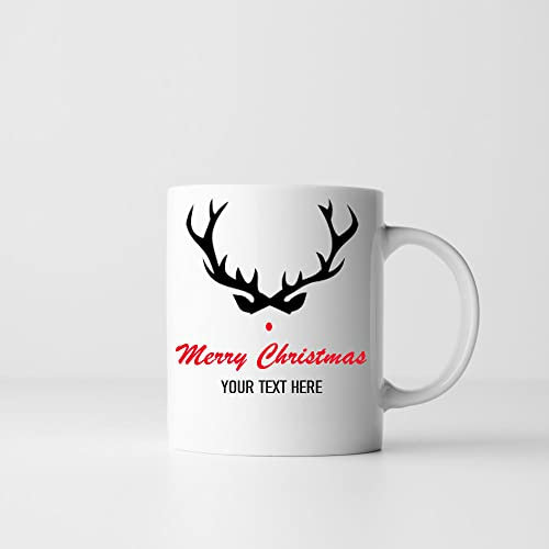 Taza personalizada – 11 oz divertido regalo de cumpleaños texto personalizado novedad Navidad café té broma idea feliz cuernos de Navidad