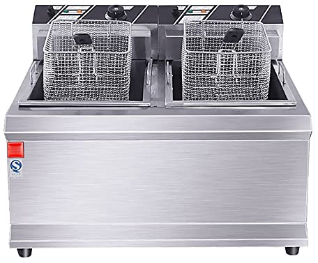 Freidora Comercial de 25 l Freidora eléctrica Doble de 12,5 l con Filtro de Aceite económica con Control de Temperatura de Grasa Acero Inoxidable extraíble