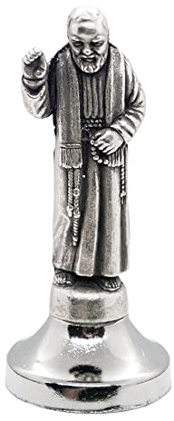 Mini Saint Statue,Klassische christliche und katholische Figuren,Silberfarbenes Metall,Klebrige Unterseite,Religiöse Heim- und Autodekoration,Made in Italy (St. Padre Pio)