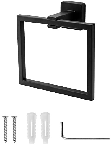 QWORK Anneau porte-serviette mural noir pour salle de bain, douche, style carré moderne