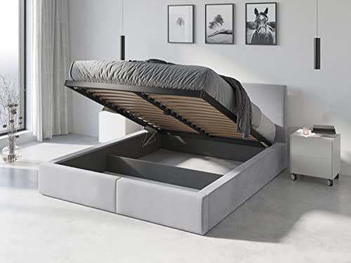 Interbeds Polsterbett Hilton 160x200cm in 6 Farben inkl. 2 Schaumstoffmatratzen und Lattenrost (Aschgrau)