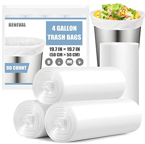 Petits sacs poubelle de 12 litres – Lot de 100 sacs poubelle de 4 gallons, petits sacs poubelle pour bureau, chambre à coucher, salle de bain, sacs poubelle blancs de 12 l