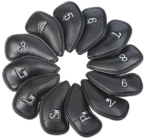 Leather Golf Headcovers Irons Set 12 Pcs Club Iron Head Covers in Black
