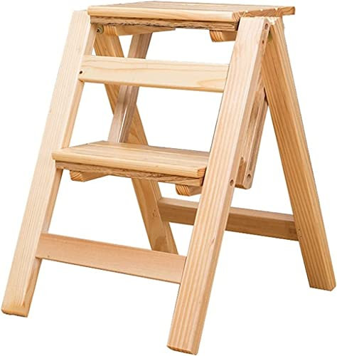 Sgabelli Pieghevoli a 2 Gradini, Scalette in Legno Sgabelli da Cucina Piccoli Sgabelli Portatili in Legno Sgabello Scaletta Scarpiera/Fioriera (Colore : B)