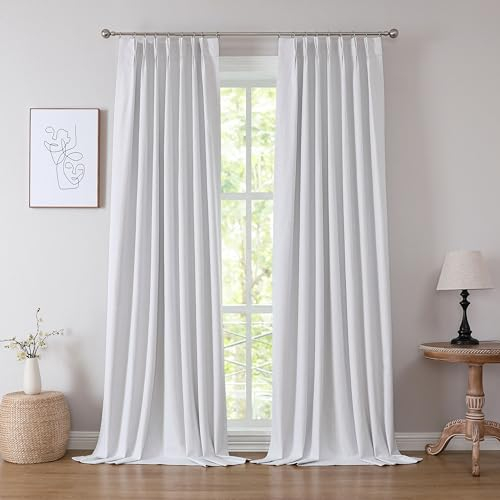 Kayne Studio Verdunkelungsvorhänge, Plissee-Vorhänge, 240 cm lang, Leinenstruktur, Quetschfaltenvorhänge für Wohnzimmer, wärmeisolierte Fenstervorhänge, Rückenlasche mit 9 Haken (Naturweiß, 101,6 x