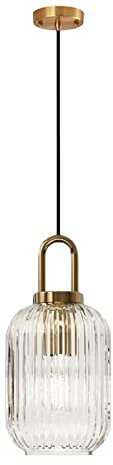 EKSED Suspension en verre transparent avec fini or bronze, plafonnier rétro moderne pour îlot de cuisine de table à manger de chevet (140mm)
